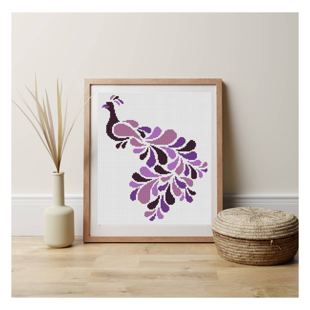 Abstract Peacock in Purple Counted Cross Stitch Pattern Lisa Fischer