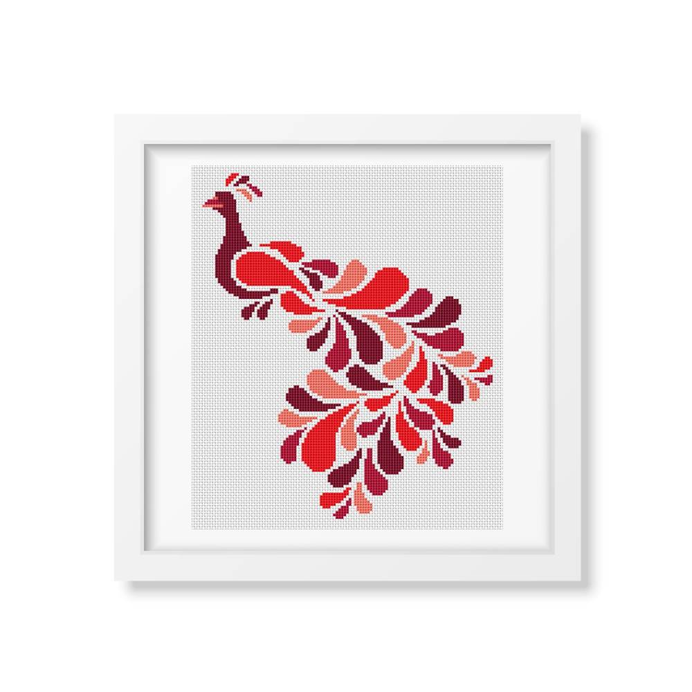 Abstract Peacock in Red Counted Cross Stitch Kit Lisa Fischer