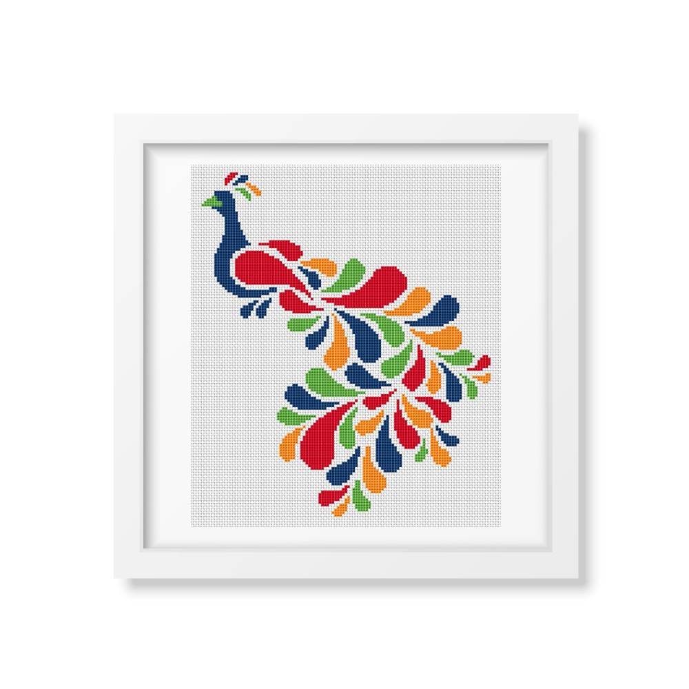 Abstract Peacock in Rainbow Counted Cross Stitch Pattern Lisa Fischer