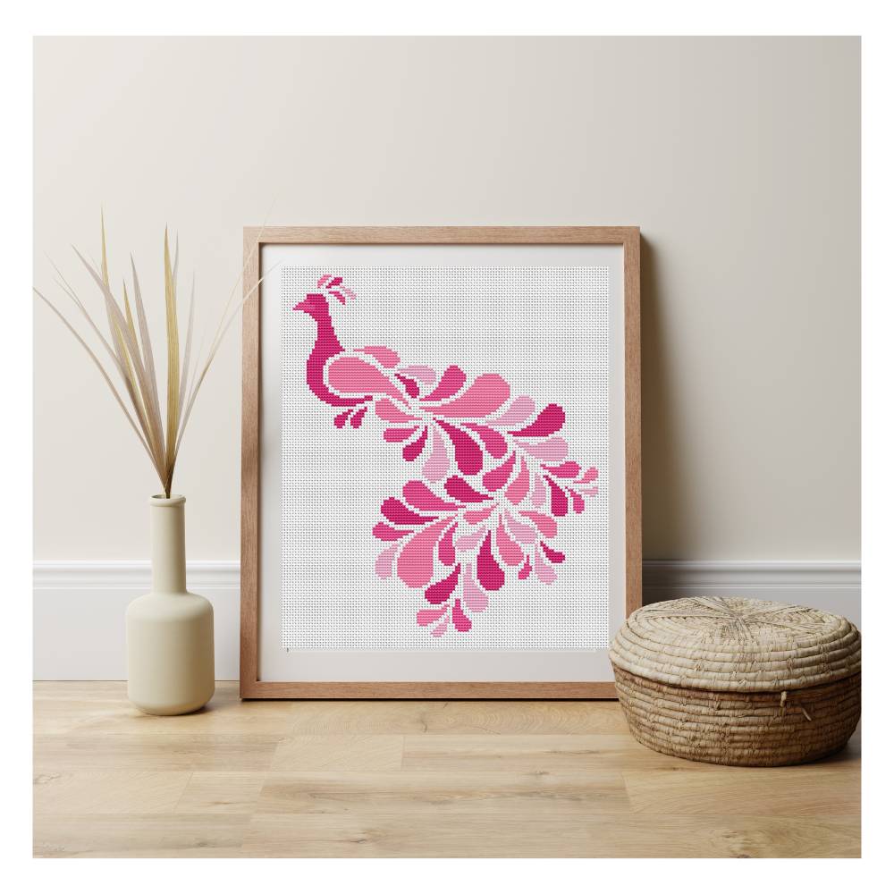 Abstract Peacock in Pink Counted Cross Stitch Kit Lisa Fischer