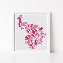 Abstract Peacock in Pink Cross Stitch Pattern - Mini Cross Stitch Pattern - Lisa Fischer