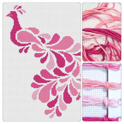 Abstract Peacock in Pink Cross Stitch Kit - Mini Cross Stitch Kit - The Art of Stitch