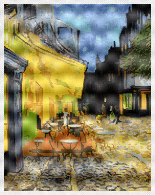Cafe Terrace at Night Counted Cross Stitch Pattern Vincent Van Gogh