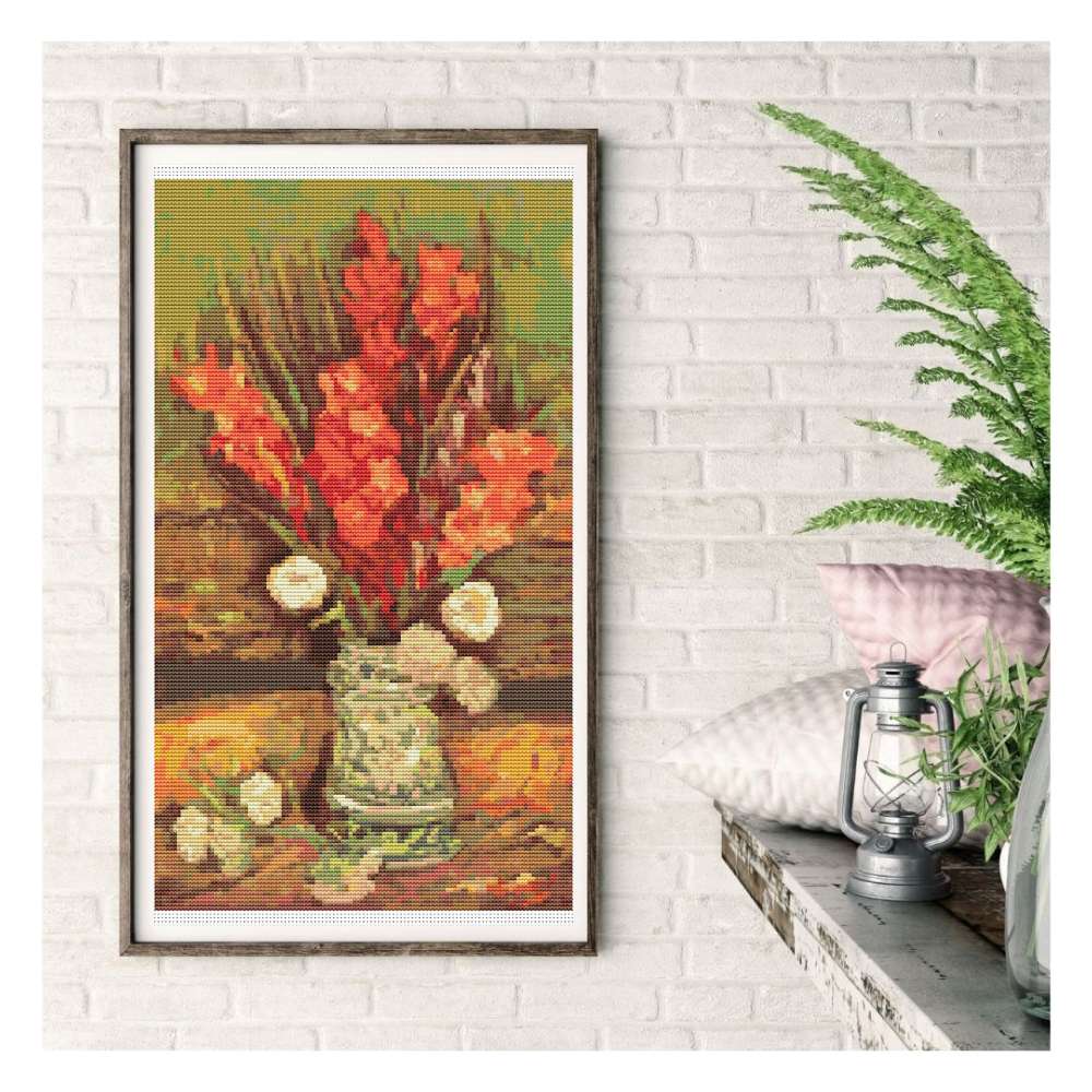 Vase with Red Gladioli Counted Cross Stitch Pattern Vincent Van Gogh