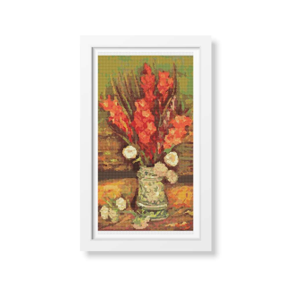 Vase with Red Gladioli Counted Cross Stitch Pattern Vincent Van Gogh