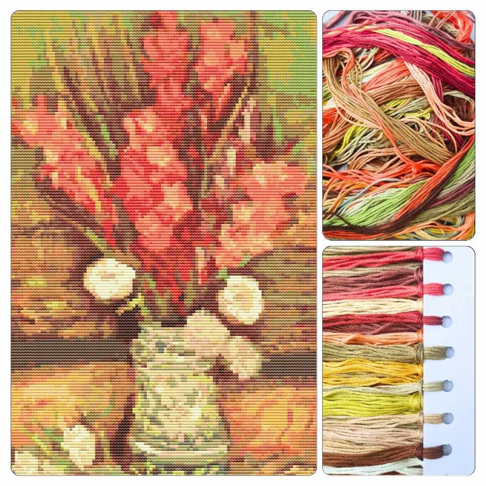 Vase with Red Gladioli Cross Stitch Kit - Premium Cross Stitch Kit - Vincent Van Gogh