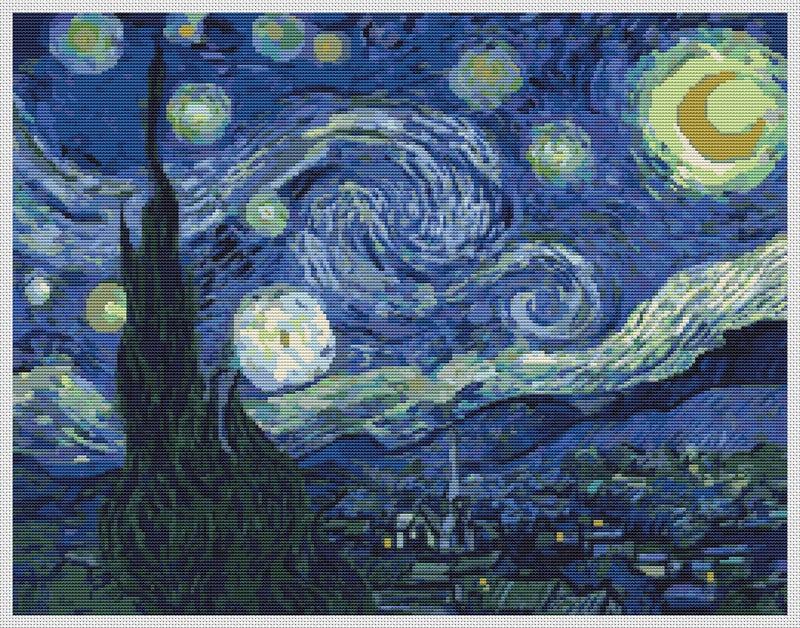 The Starry Night Counted Cross Stitch Pattern Vincent Van Gogh
