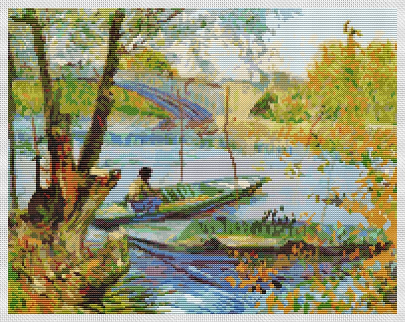 Fishing in the Spring Counted Cross Stitch Kit Vincent Van Gogh