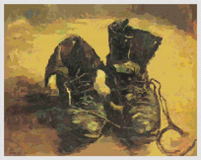 A Pair of Shoes Counted Cross Stitch Pattern Vincent Van Gogh