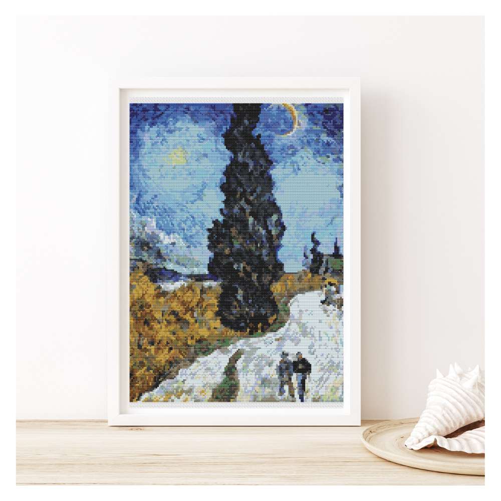 Country Road in Provence Night Counted Cross Stitch Pattern Vincent Van Gogh