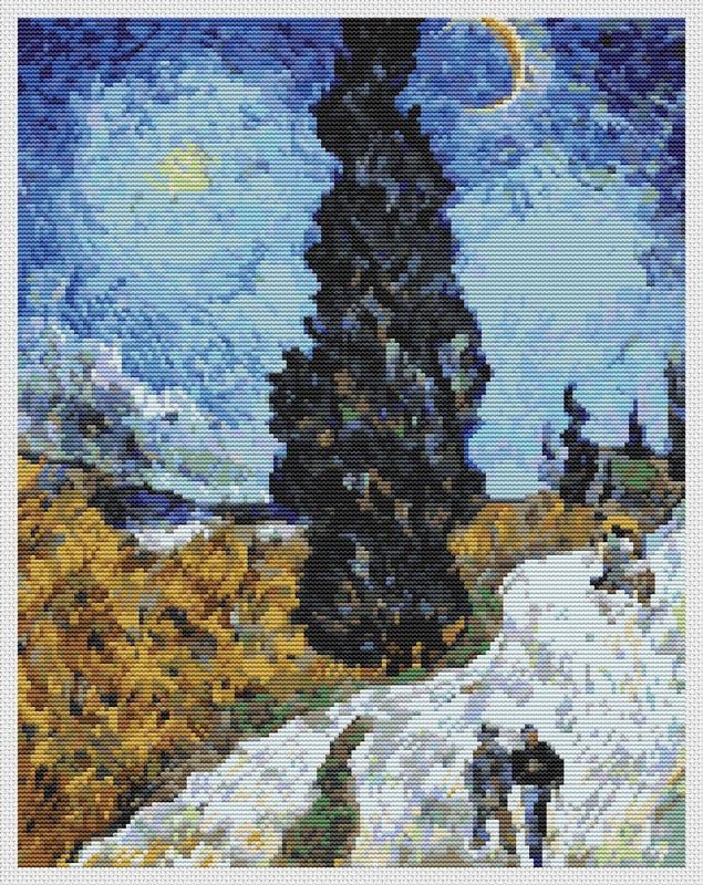 Country Road in Provence Night Counted Cross Stitch Pattern Vincent Van Gogh