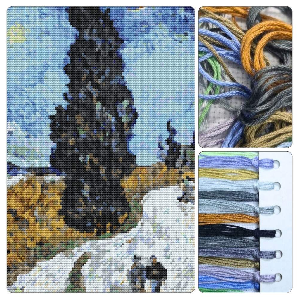 Country Road in Provence Night Counted Cross Stitch Kit Vincent Van Gogh