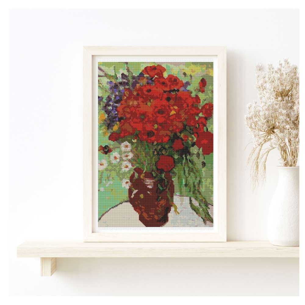 Red Poppies and Daisies Counted Cross Stitch Pattern Vincent Van Gogh
