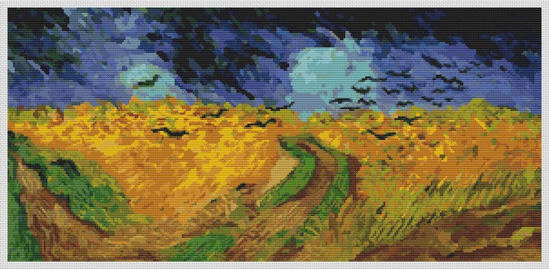 Wheatfield with Crows Counted Cross Stitch Pattern Vincent Van Gogh
