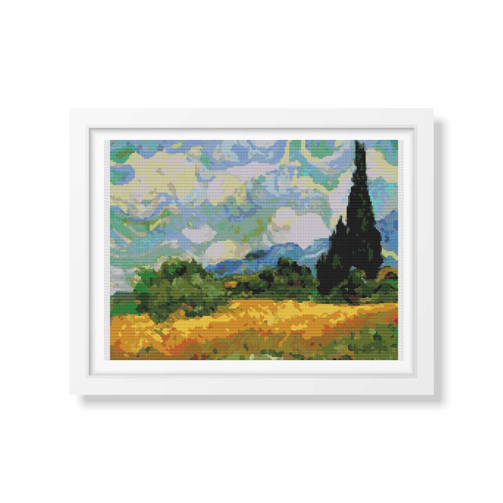 Wheatfield with Cypresses Counted Cross Stitch Pattern Vincent Van Gogh