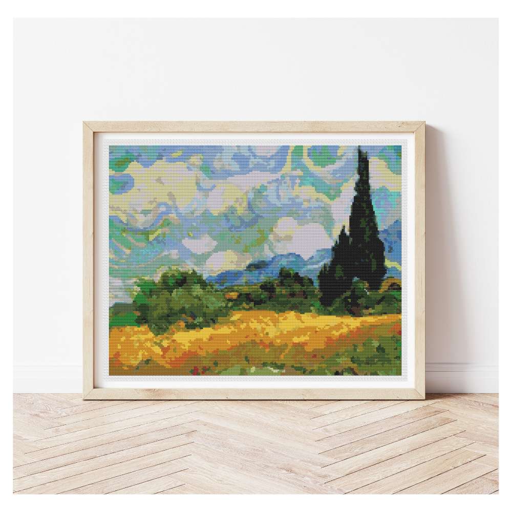 Wheatfield with Cypresses Counted Cross Stitch Pattern Vincent Van Gogh