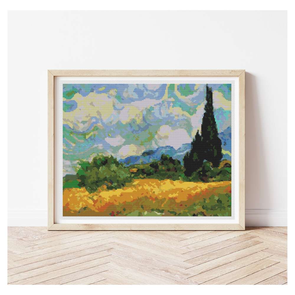 Wheatfield with Cypresses Counted Cross Stitch Pattern Vincent Van Gogh