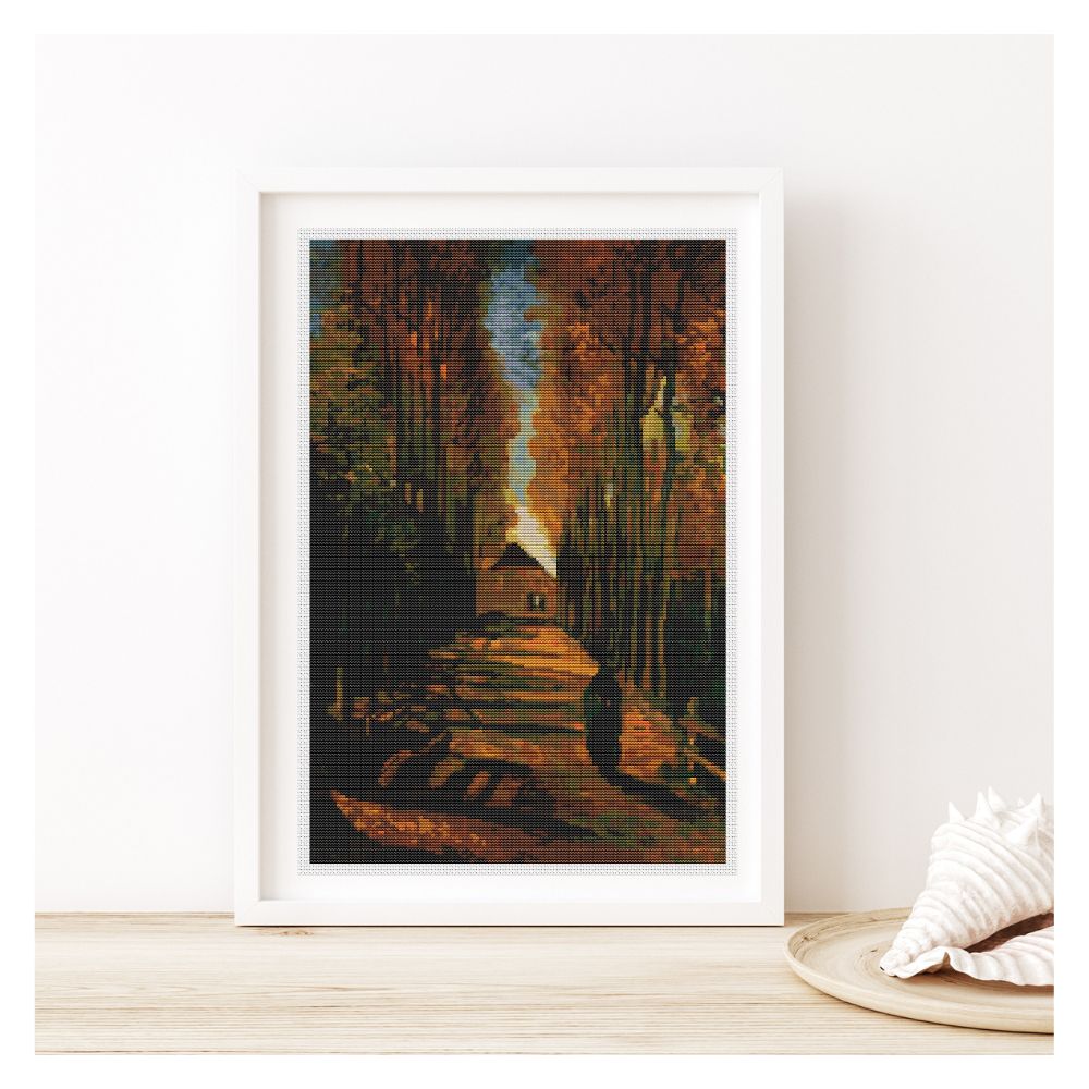 Avenue of Poplars at Sunset Counted Cross Stitch Pattern Vincent Van Gogh