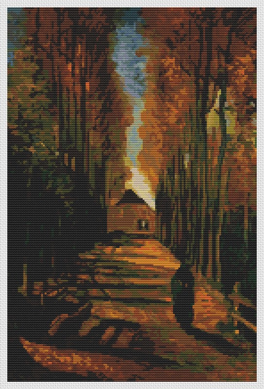 Avenue of Poplars at Sunset Counted Cross Stitch Kit Vincent Van Gogh