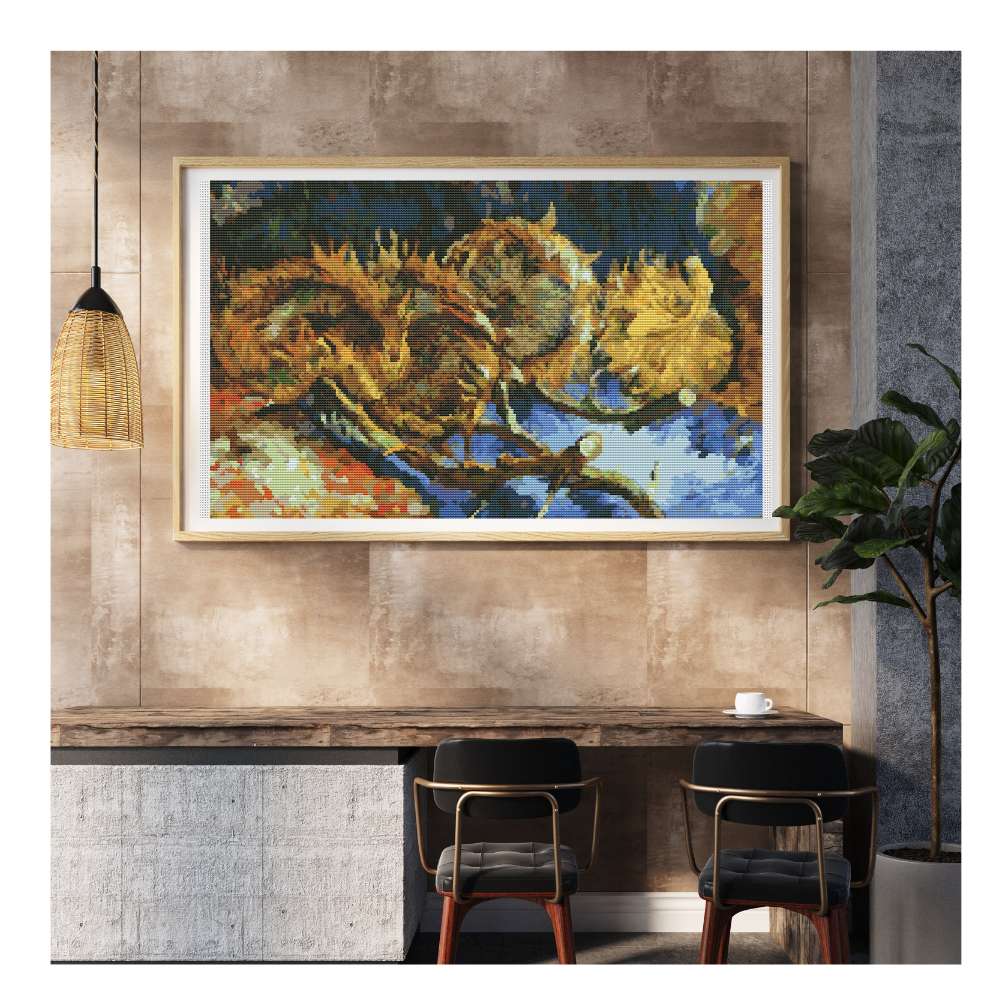 Still Life with Four Sunflowers Counted Cross Stitch Pattern Vincent Van Gogh