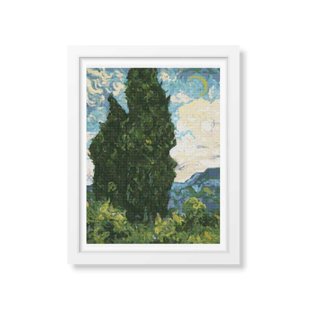 Cypresses Counted Cross Stitch Pattern Vincent Van Gogh