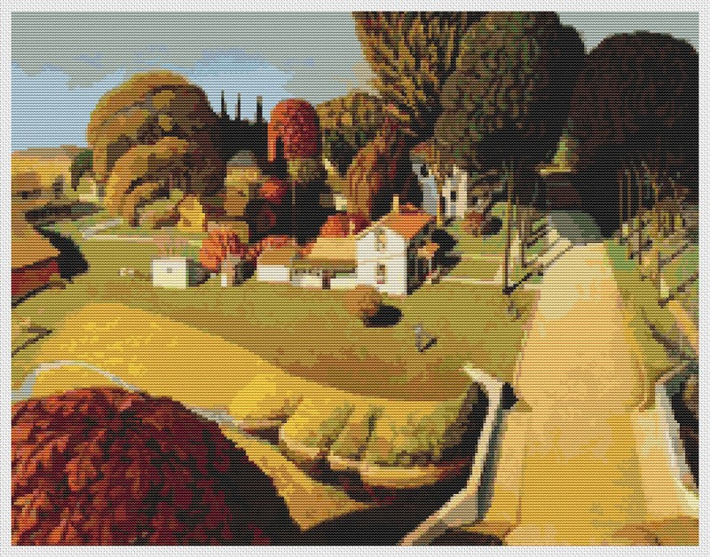 Birthplace of Herbert Hoover Counted Cross Stitch Pattern Grant Wood