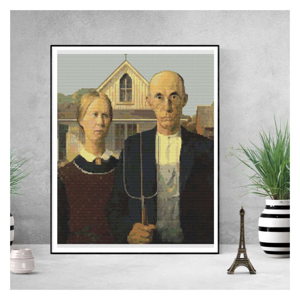 American Gothic Counted Cross Stitch Kit Grant Wood