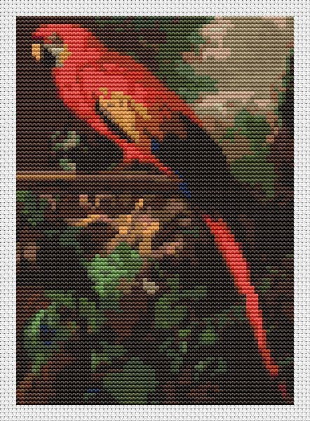 A Scarlet Macaw in a Landscape Mini Counted Cross Stitch Pattern Jakob Bogdany