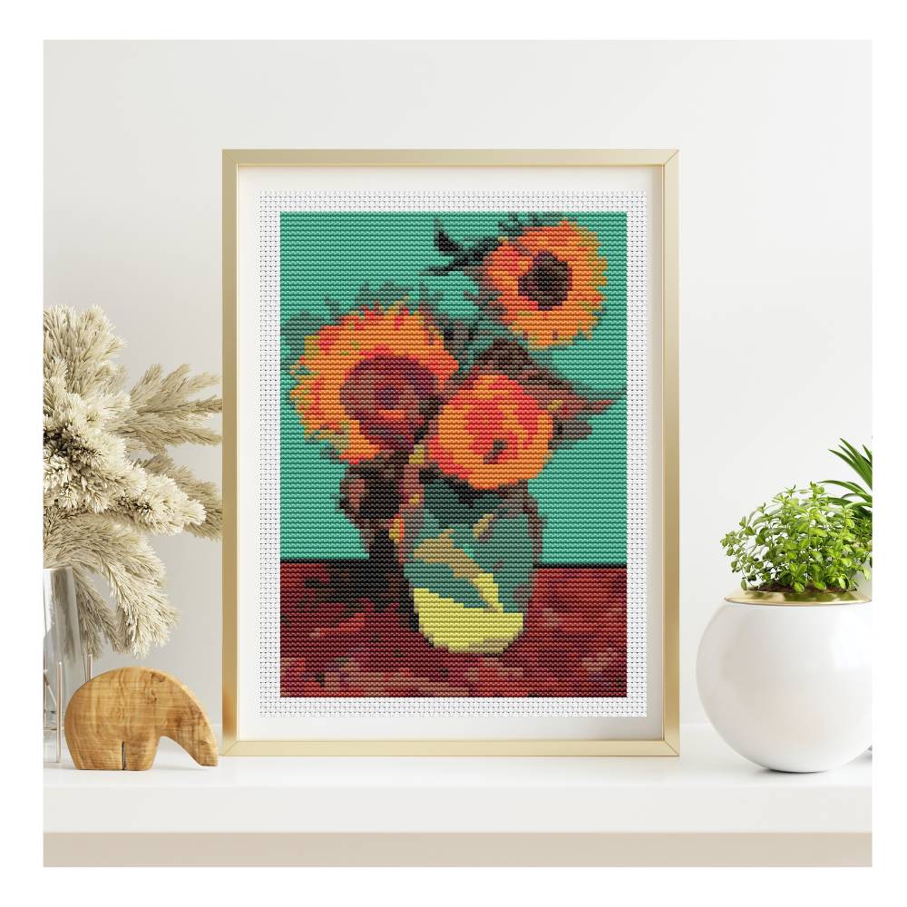Vase with Three Sunflowers Mini Counted Cross Stitch Kit Vincent Van Gogh
