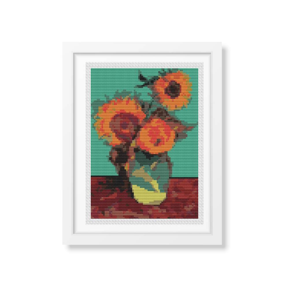Vase with Three Sunflowers Mini Counted Cross Stitch Kit Vincent Van Gogh