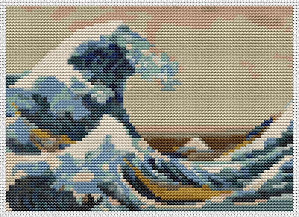 The Great Wave off Kanagawa Mini Counted Cross Stitch Pattern Katsushika Hokusai